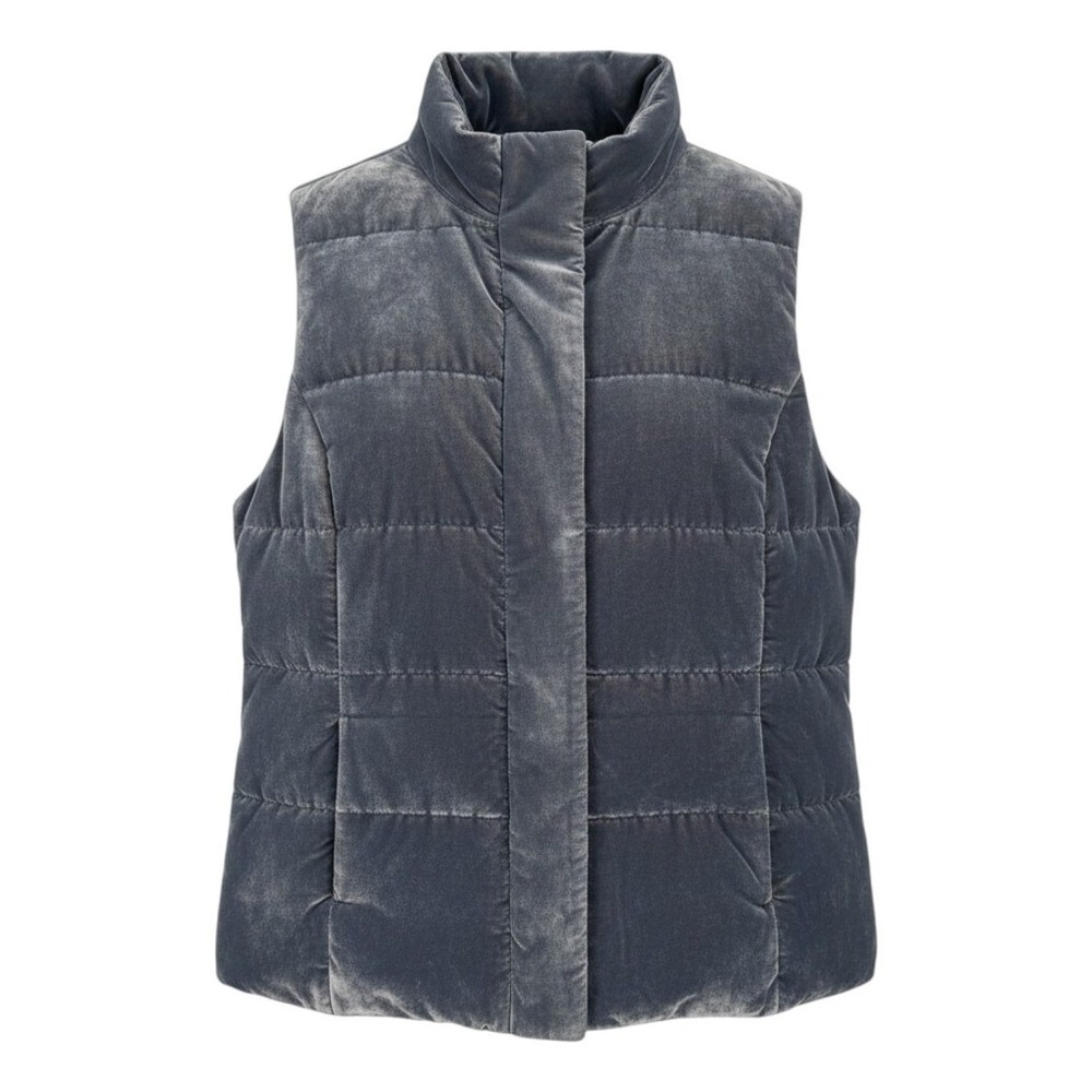 J. Jill Womens Puffer Vest XS Gray Velvet Quilted Stand Collar Luxe Minimalist‎